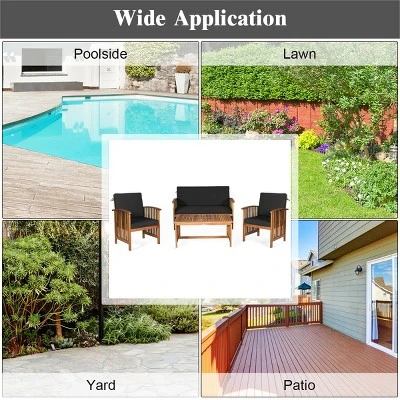 Tangkula 4PCS Patio Acacia Wood Sofa Set Conversation Couch Coffee Table With Cushions 2 Tangkula 4PCS Patio Acacia Wood Sofa Set Conversation Couch Coffee Table With Cushions - Image 2