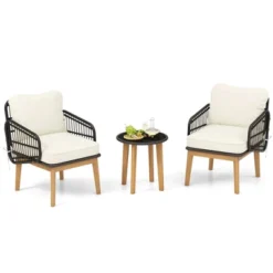 Tangkula 3 Piece Patio Chair Set Wicker Chair & Side Table Set W/ Soft Cushions & Tempered Glass Tabletop -Tangkula GUEST 535e7146 6297 41de 8ea4 3f4b42b610ba