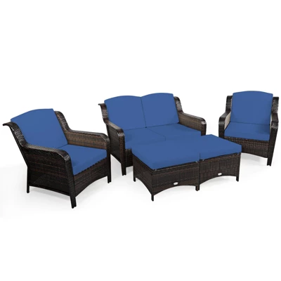 Tangkula 5 PCS Patio Rattan Sectional Sofa Set Outdoor Furniture Conversation Set Cushioned Loveseat Sofa Ottoman 8 Tangkula 5 PCS Patio Rattan Sectional Sofa Set Outdoor Furniture Conversation Set Cushioned Loveseat Sofa Ottoman - Image 8