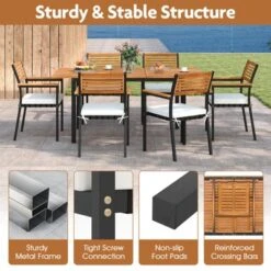 Tangkula 7-Piece Patio Furniture Set Outdoor Dining Chair Set For 6 W/ Acacia Wood & Metal Frame -Tangkula GUEST 53bf4d0f 4124 45a5 a248 a23f5d574830