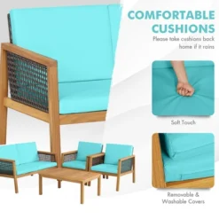 Tangkula 8PCS Patio Acacia Wood Furniture Set PE Rattan Conversation Set W/ Turquoise Cushions 14 Tangkula 8PCS Patio Acacia Wood Furniture Set PE Rattan Conversation Set W/ Turquoise Cushions -Tangkula GUEST 53c9d50d 0050 4c60 a6d6 c524d4b64026