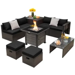 Tangkula 9 Pieces Furniture Set W/ 50,000 BTU Propane Fire Pit Table Patio Black 11 Tangkula 9 Pieces Furniture Set W/ 50,000 BTU Propane Fire Pit Table Patio Black -Tangkula GUEST 53d0d500 b1a0 4ef0 b4f2 2f74519792c3