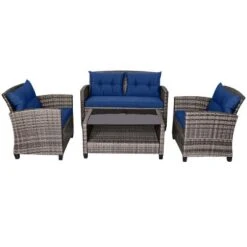 Tangkula 4PCS Rattan Furniture Set Coffee Table Cushioned Sofa Garden Lawn Patio Navy 13 Tangkula 4PCS Rattan Furniture Set Coffee Table Cushioned Sofa Garden Lawn Patio Navy -Tangkula GUEST 54117ce1 0eaa 4f12 9ca2 edbf18cdf410