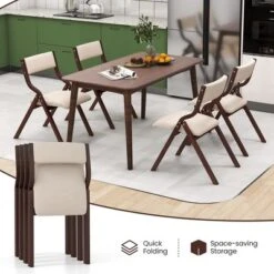 Tangkula Folding Dining Chairs Set Of 4 Wooden Table Chairs W/ Padded Seat Modern Coffee & Beige -Tangkula GUEST 542947e7 6f7a 40ff 8919 f9ee78c96200