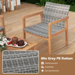 Tangkula 4-Piece Patio Furniture Set PE Rattan Patio Bistro Set With Loveseat Single Chairs & Coffee Table Outdoor Acacia Wood Conversation Set -Tangkula GUEST 544ce71c 3440 4f03 93b3 bb99f73f6a06