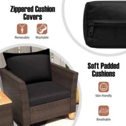 Tangkula 3 PCS Patio PE Wicker Furniture Set Outdoor Conversation Bistro Set W/ Cushions Black -Tangkula GUEST 545301f5 64e0 4b5e b42e ccdcb4de1fc1