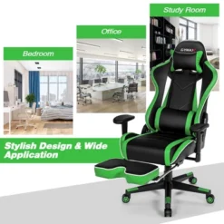 Tangkula High Back Gaming Chair Adjustable Office Computer Task Chair W/Footrest Green -Tangkula GUEST 54a4a8f1 541a 490a 94d2 58dbdd493c78
