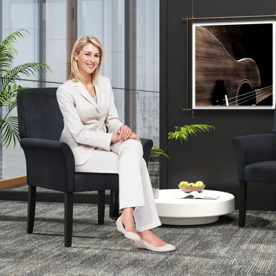 Tangkula Set Of 4 Arm Chair Guest Chair Home Office W/ Wooden Legs 3 Tangkula Set Of 4 Arm Chair Guest Chair Home Office W/ Wooden Legs - Image 3