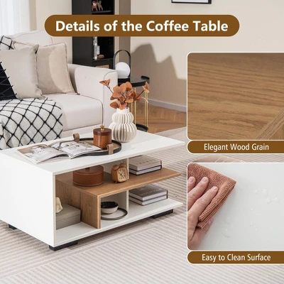 Tangkula Geometric Coffee Table W/ Storage Shelves 3-Tier Rectangular Tea Table 7 Tangkula Geometric Coffee Table W/ Storage Shelves 3-Tier Rectangular Tea Table - Image 7