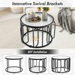 Tangkula 2-Tier 24" Round Coffee Table W/ Oval Swivel Brackets & Reeded Tempered Glass -Tangkula GUEST 54c37458 e8ff 4495 b81d 7ac106580c98