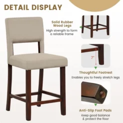 Tangkula 4-Piece Linen Fabric/PVC Leather Counter Height Bar Stool Set W/ Back & Rubber Wood Legs -Tangkula GUEST 552a280a c511 4952 a552 b1cbff2c0209