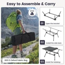 Tangkula Folding Camping Table Collapsible Aluminum Roll Up Beach Table With Carrying Bag 4-Level Adjustable Height Dark/Silver -Tangkula GUEST 5538819f 15f6 4785 9270 f92a398f8eb7
