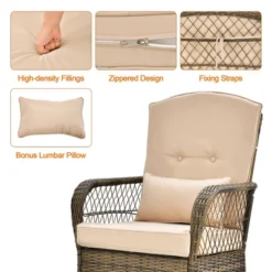 Tangkula Patio Set Of 3 Rocking Wicker Bistro Set W/ Tempered Glass Side Table Mix Brown -Tangkula GUEST 5544b998 06ad 444f 8adf 2cab8e7e24df