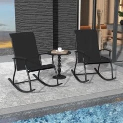 Tangkula Set Of 4 Outdoor Rocking Chair Patio Rocker W/ Breathable Fabric Black -Tangkula GUEST 559c6919 887f 47a1 b499 a3de80614e89