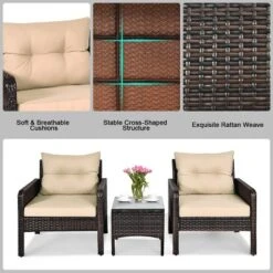 Tangkula 3PCS Outdoor Patio Rattan Wicker Conversation Set W/Cushions -Tangkula GUEST 55ed5901 a77b 4431 9cf0 7cdbc6f71aa8