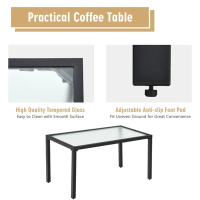 Tangkula 4 PCS Patio Furniture Set Outdoor Conversation Set W/Glass Coffee Table Garden Bistro Set Gray 8 Tangkula 4 PCS Patio Furniture Set Outdoor Conversation Set W/Glass Coffee Table Garden Bistro Set Gray - Image 8