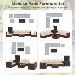 Tangkula 8 PCS Wicker Patio Furniture Set Rattan Sectional Sofa Set W/ Cushions -Tangkula GUEST 56461074 a97d 43be ac12 d293a3f4590f