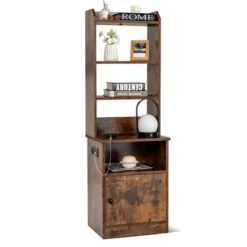 Tangkula Nightstand Bedside End Side Table Bookshelf W/ Charging Station -Tangkula GUEST 566b8e75 4d93 41e7 a22b af02db6619f2