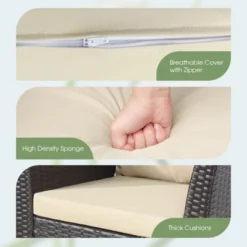 Tangkula 3 Pieces Outdoor Rattan Furniture Set Wicker Bistro Set Wooden Table Top With Cushions -Tangkula GUEST 5698626e d301 44f6 b302 d921de1a33b5