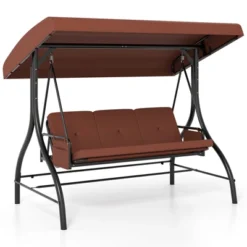 Tangkula 3-Seat Patio Swing W/ Canopy & Removable Cushions & Side Pockets Stand -Tangkula GUEST 56a29330 995a 475e be80 4f043a1787f5