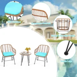 Tangkula 3PCS Patio Rattan Furniture Set With Round Tempered Glass Top Table & 2 Rattan Armchairs White/Turquoise/Red -Tangkula GUEST 56a9d3b4 276d 40ec 9614 a05daff46d73
