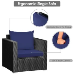 Tangkula 3PCS Rattan Patio Conversation Furniture Set Outdoor W/ Navy Cushions -Tangkula GUEST 56c5c375 6124 4540 b36b d4a8a099101c