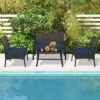 Tangkula 4 Pieces Outdoor Patio PE Wicker Sofa W/ Tempered Glass Coffee Table For Porch & Backyard