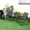 Tangkula 3 Piece Rocking Bistro Set Patio Furniture Set W/ 2 Rocking Chairs & Glass-Top Coffee Table