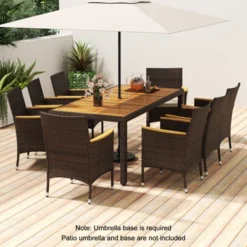 Tangkula 9 Pieces Patio Dining Set For 8 Outdoor Rectangular Acacia Wood Table And PE Rattan Chairs With Umbrella Hole 14 Tangkula 9 Pieces Patio Dining Set For 8 Outdoor Rectangular Acacia Wood Table And PE Rattan Chairs With Umbrella Hole -Tangkula GUEST 5772d108 85cf 4971 903d 1ca825f60acd