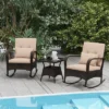 Tangkula 3PCS Outdoor Rocking Set Rattan Rocker Chairs W/ Tempered Glass Coffee Table Wicker Rocker Set