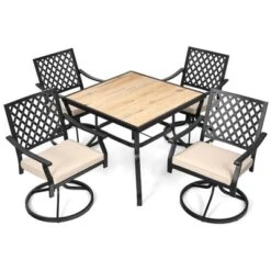 Tangkula 5PCS Patio Rattan Dining Set With Soft Cushions 4 Swivel Chairs With Dining Table For Poolside&Garden Grey -Tangkula GUEST 5796107f e55f 46b3 93b9 55df4b01076e