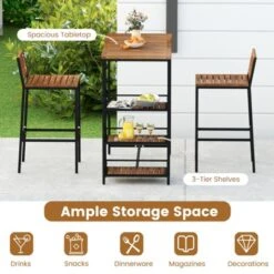 Tangkula 3 Pieces Outdoor Wood Bar Set W/ 3-Tier Storage Shelf & Metal Frame For Backyard 13 Tangkula 3 Pieces Outdoor Wood Bar Set W/ 3-Tier Storage Shelf & Metal Frame For Backyard -Tangkula GUEST 57ba8b37 b8ee 4ce2 af9a dde998eda11d