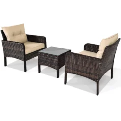 Tangkula 3PCS Outdoor Patio Rattan Wicker Conversation Set W/Cushions -Tangkula GUEST 57c48919 9263 46ed 8523 1ce8d019f424
