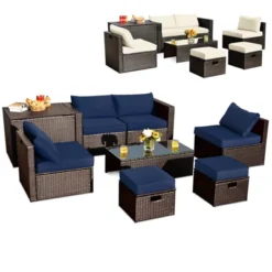 Tangkula 8 PCS Outdoor Wicker Furniture Set W/Storage Box Tempered Glass Table 2 Ottomans -Tangkula GUEST 57dbd656 ac52 46ea a5fd 189aa56176ff