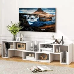 Tangkula 3 PCS Adjustable TV Stand Minimalist Entertainment Center For 43 55 60 65 Inch TV Media Console Table Brown/Black/White