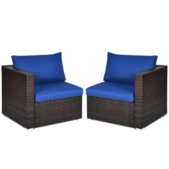 Tangkula 2PCS Rattan Corner Sofa Set Patio Outdoor Furniture Set W/ 4 Navy Cushions -Tangkula GUEST 58cb01d7 8b3e 47d2 a796 47fb1884b66a