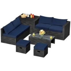 Tangkula 8PCS Patio Conversation Set Sectional Sofa Set, All-Weather PE Rattan, Tempered Glass Table & Washable Cushion Covers -Tangkula GUEST 58f3fb5e 8b2a 413f aa29 5c7a12073fbd