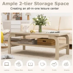 Tangkula 47" Rectangular Coffee Table W/ Storage Shelf & Curved Legs For Living Room -Tangkula GUEST 5913dbb5 bf62 465b 8c32 9d85126cc056