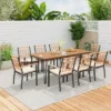 Tangkula 9 PCS Patio Dining Set W/ Rectangular Acacia Wood Dining Table 8 Cushioned Chairs