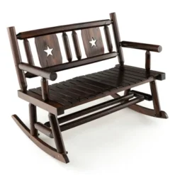 Tangkula Outdoor Carbonized Wood Rocking Bench Double Rocking Chair For 2 Persons W/ Wide Curved Seat -Tangkula GUEST 59278f77 1fc4 400c 99c8 11a9fcde6a72