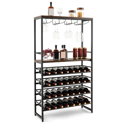 Tangkula 32 Bottles Drinks Rack Rustic Drinks Storage Holder Freestanding W/ Glass Holder 10 Tangkula 32 Bottles Drinks Rack Rustic Drinks Storage Holder Freestanding W/ Glass Holder - Image 10