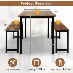 Tangkula 3pcs Dining Table Set For 4 Modern Industrial Counter Height Kitchen Table Set With 2 Benches For Dining Room Natural/Brown 19 Tangkula 3pcs Dining Table Set For 4 Modern Industrial Counter Height Kitchen Table Set With 2 Benches For Dining Room Natural/Brown -Tangkula GUEST 5973d290 98c0 4bcf 955d 15ef79b1ff6e