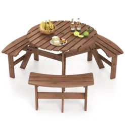 Tangkula 6-Person Round Picnic Table Set W/ 3 Built-in Benches 2" Umbrella Hole 20 Tangkula 6-Person Round Picnic Table Set W/ 3 Built-in Benches 2" Umbrella Hole -Tangkula GUEST 597ccb7b 951d 42e6 8571 b5acd92af59d