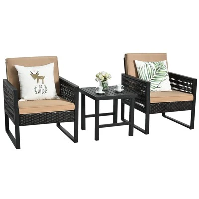 Tangkula 3-Piece Patio Wicker Bistro Set Conversation Furniture Sofa With Coffee Table 5 Tangkula 3-Piece Patio Wicker Bistro Set Conversation Furniture Sofa With Coffee Table - Image 5