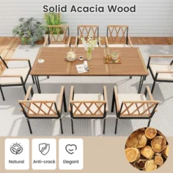 Tangkula 9 PCS Patio Dining Set Rectangular Dining Table W/ Acacia Wood Top Umbrella Hole 11 Tangkula 9 PCS Patio Dining Set Rectangular Dining Table W/ Acacia Wood Top Umbrella Hole -Tangkula GUEST 599d7e23 e392 42b0 bd05 add9e808f8dc
