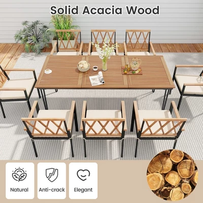 Tangkula 9 PCS Patio Dining Set Rectangular Dining Table W/ Acacia Wood Top Umbrella Hole 4 Tangkula 9 PCS Patio Dining Set Rectangular Dining Table W/ Acacia Wood Top Umbrella Hole - Image 4