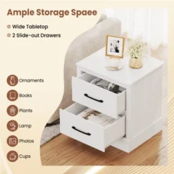 Tangkula Farmhouse Nightstand Set Of 2 Wood Bedside Table With 2 Storage Drawers Compact Floor Night Stand End Table White Accent Sofa Side Table -Tangkula GUEST 59b6858c dd10 4083 a4e8 aec128e9a7a8