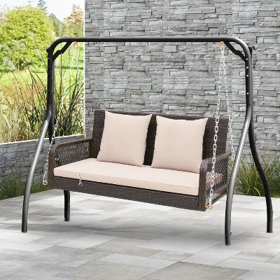 Tangkula Wicker Outdoor Porch Swing 800 LBS Capacity Outdoor Swing Bench W/ Hanging Chains 3 Tangkula Wicker Outdoor Porch Swing 800 LBS Capacity Outdoor Swing Bench W/ Hanging Chains - Image 3