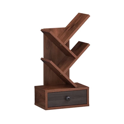 Tangkula 5-Tier Tree Bookshelf W/ Wooden Drawer Display Storage Organizer Rack 11 Tangkula 5-Tier Tree Bookshelf W/ Wooden Drawer Display Storage Organizer Rack - Image 11