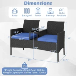 Tangkula Outdoor Rattan Loveseat 2-Seat Patio Conversation Set With Built-in Coffee Table Cushions Wicker Bench Furniture Blue -Tangkula GUEST 5aa6214e ee30 452f a2da 7efea3f15eba